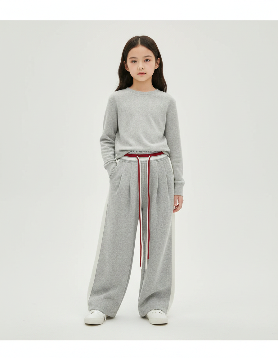 Pantalon À Pince Gris Ample Décontracté Fluide Rayé - Molleton