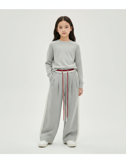 Pantalon À Pince Gris Ample Décontracté Fluide Rayé - Molleton