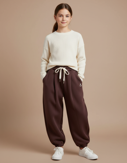 Pantalon À Pince Marron Molleton Ample Confortable Fille
