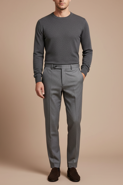 Pantalon À Pince Gris Clair Laine Slim Élégant Homme