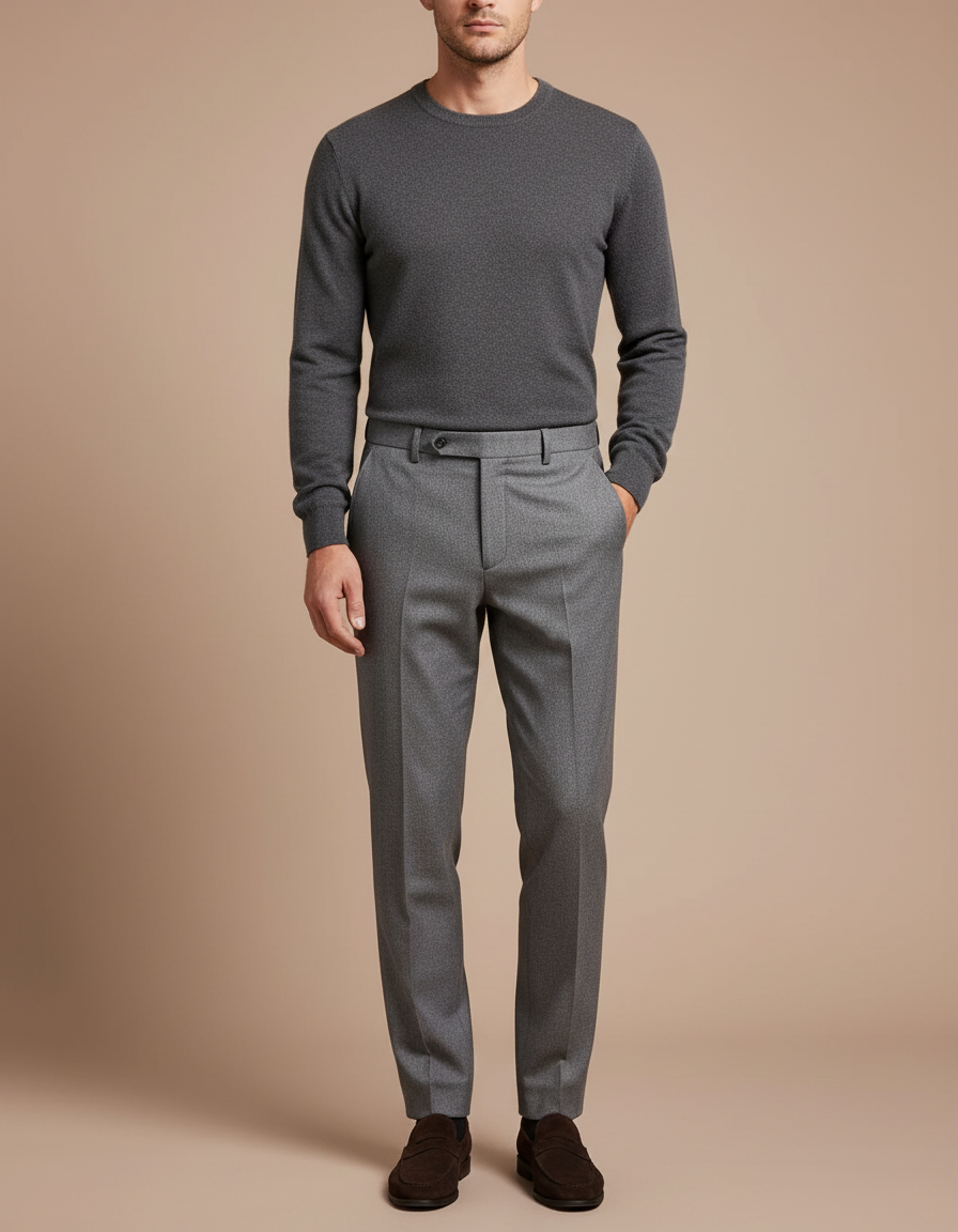 Pantalon À Pince Gris Clair Laine Slim Élégant Homme