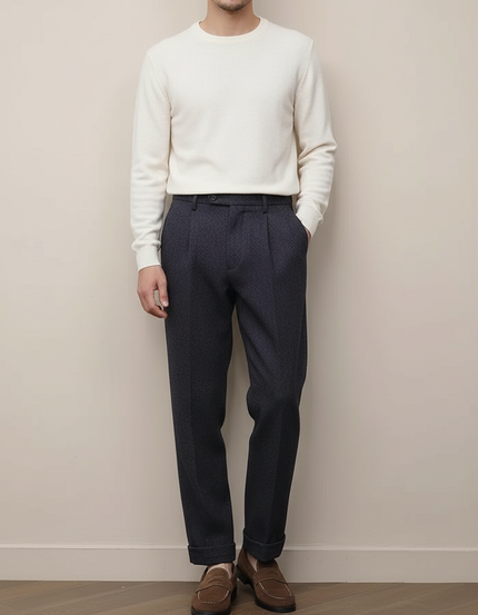 Pantalon À Pince Gris Foncé Laine Plissé Élégant