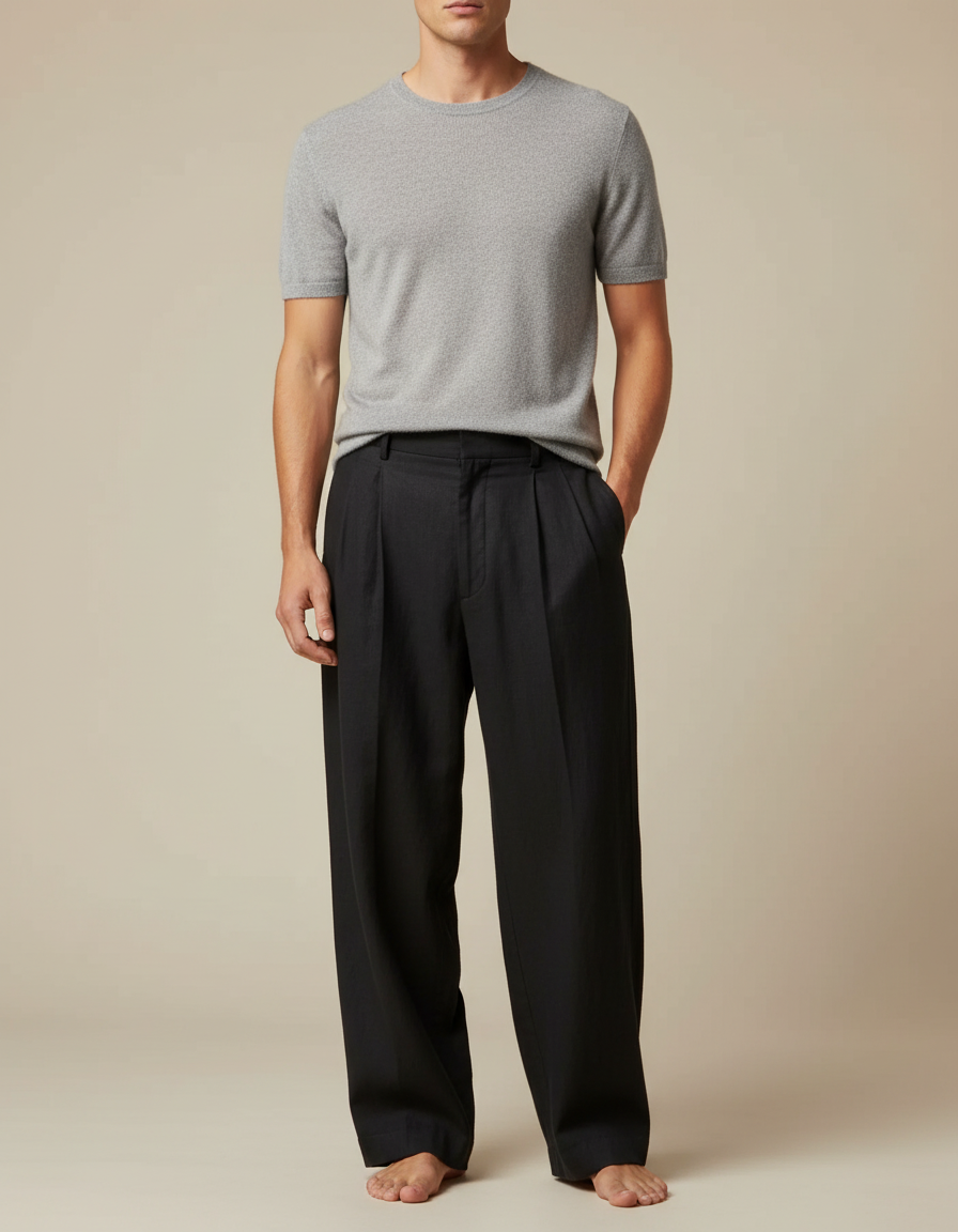 Pantalon À Pince Noir Taille Haute - Lin