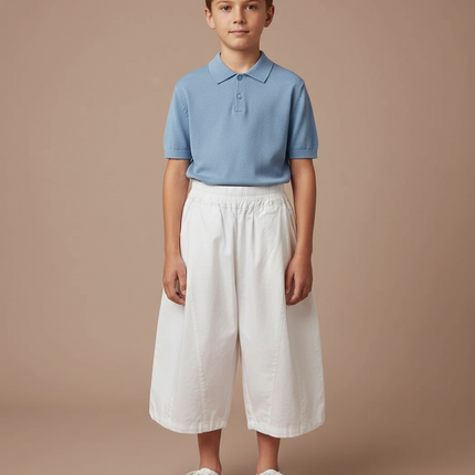 Pantalon À Pince Blanc Ample Coton Enfant Décontracté - Toile