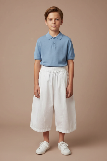 Pantalon À Pince Blanc Ample Coton Enfant Décontracté - Toile