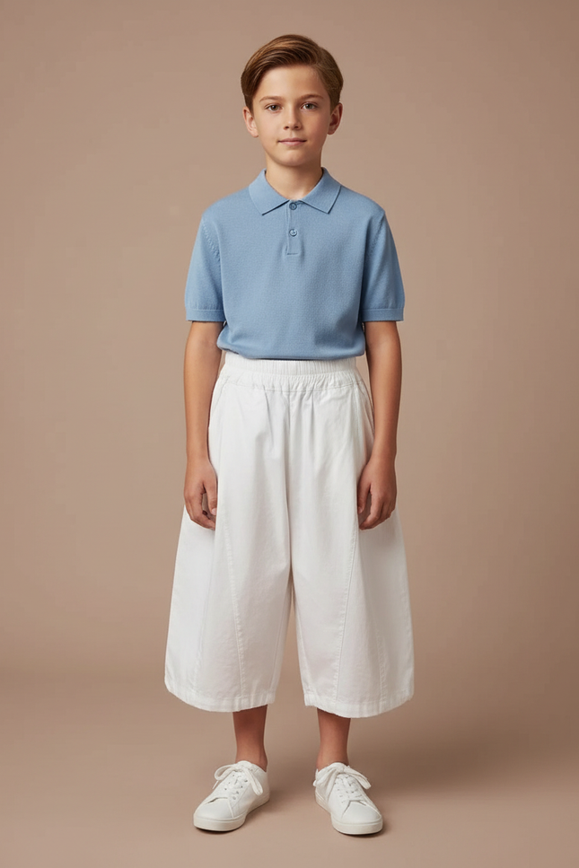 Pantalon À Pince Blanc Ample Coton Enfant Décontracté - Toile