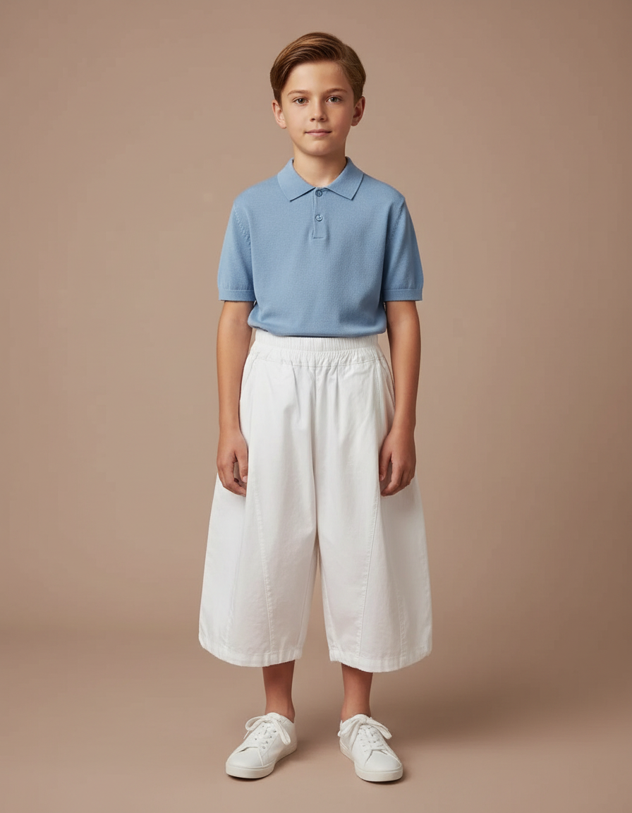 Pantalon À Pince Blanc Ample Coton Enfant Décontracté - Toile