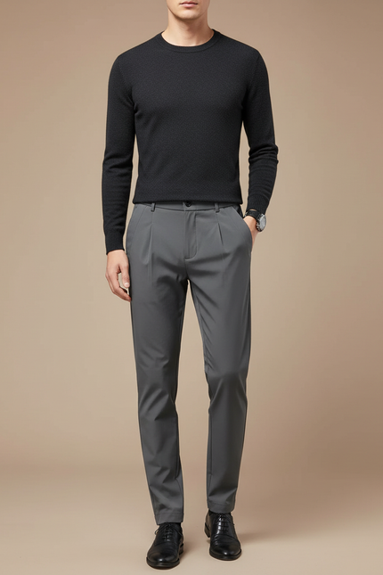 Pantalon À Pince Gris Anthracite Coupe Droite Élégant Homme - Polyester