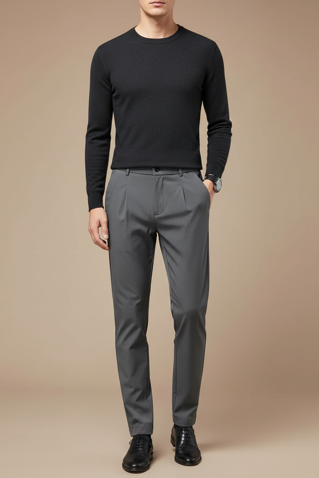 Pantalon À Pince Gris Anthracite Coupe Droite Élégant Homme - Polyester