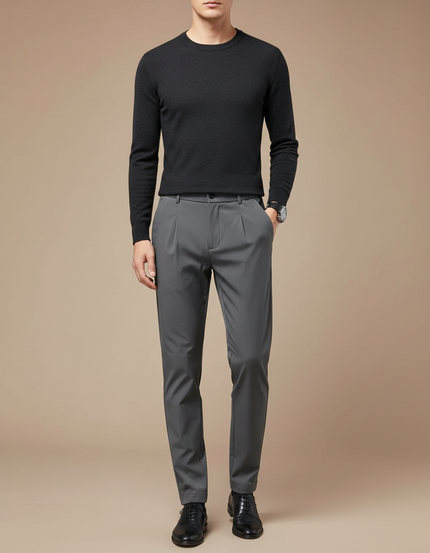 Pantalon À Pince Gris Anthracite Coupe Droite Élégant Homme - Polyester