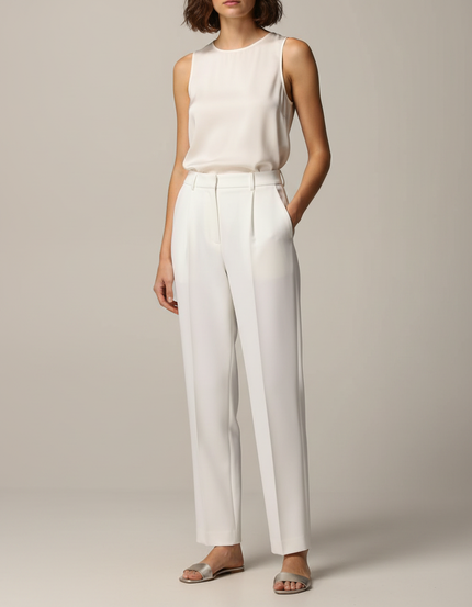 Pantalon À Pince Blanc Droit Fluide Élégant Femme - Polyester