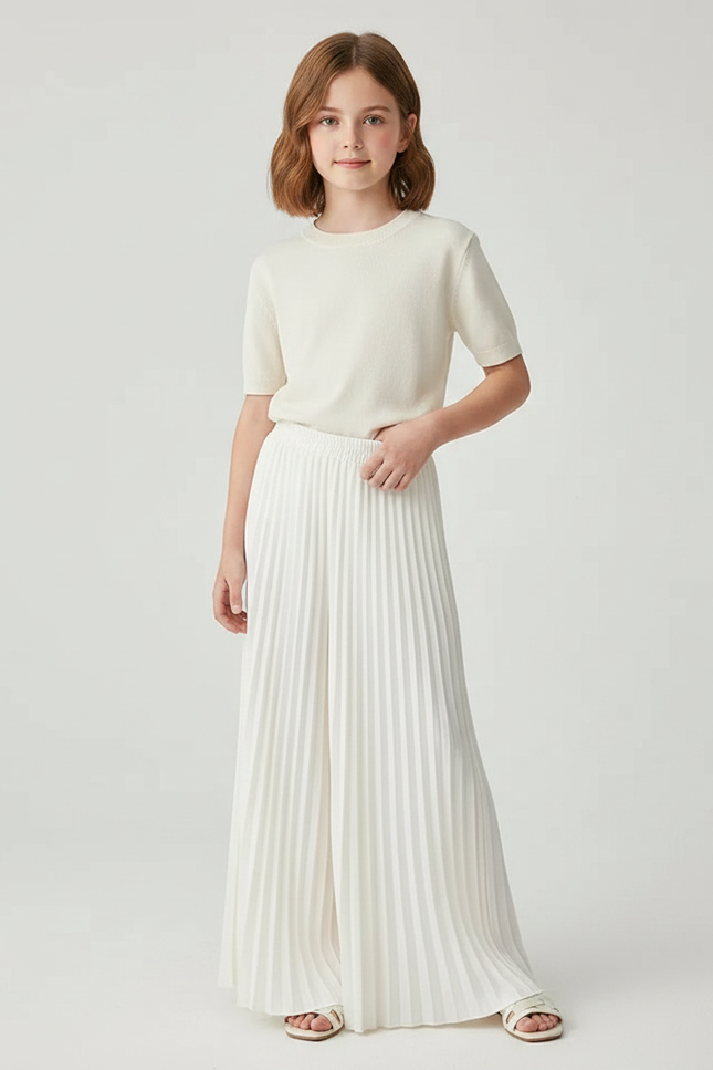 Pantalon À Pince Blanc Plissé Ample Fluide Élégant - Polyester
