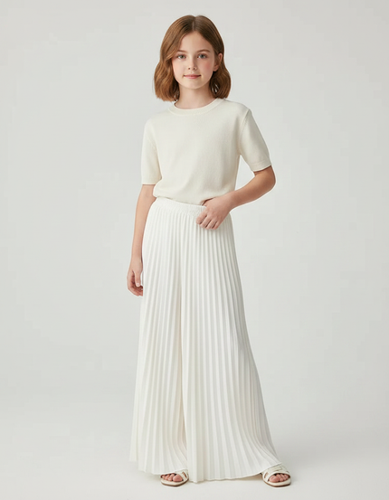 Pantalon À Pince Blanc Plissé Ample Fluide Élégant - Polyester