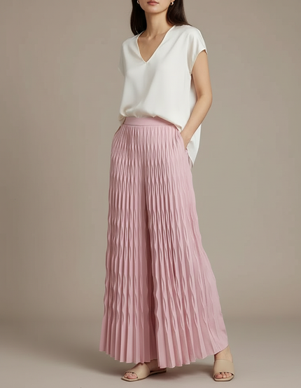 Pantalon À Pince Rose Plissé Fluide Ample Femme - Polyester