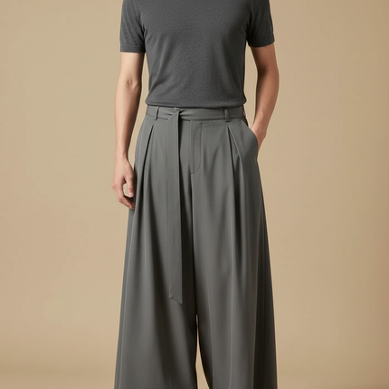 Pantalon À Pince Gris Ample Plissé Fluide Homme - Polyester