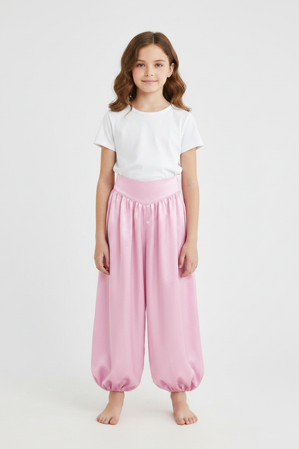Pantalon À Pince Rose Satiné Ample Enfant Danse Orientale