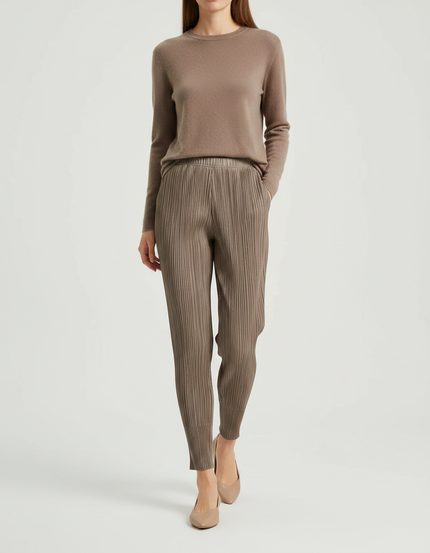 Pantalon À Pince Plissé Marron Décontracté Cheville Fluide - Maille