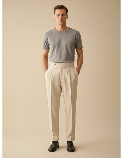 Pantalon À Pince Coupe Droite Homme - Beige Gabardine