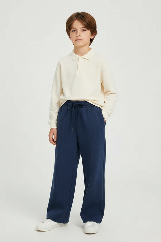 Pantalon À Pince Bleu Marine Droit Décontracté Enfant - Molleton