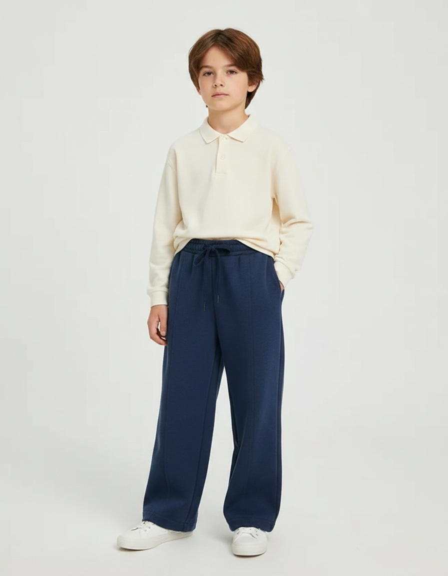 Pantalon À Pince Bleu Marine Droit Décontracté Enfant - Molleton