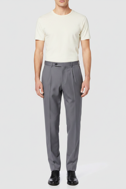 Pantalon À Pince Gris Élégant Slim Formel Homme - Gabardine