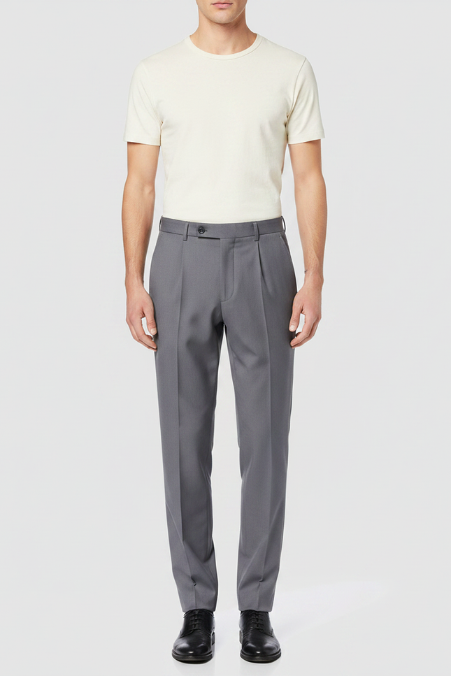 Pantalon À Pince Gris Élégant Slim Formel Homme - Gabardine