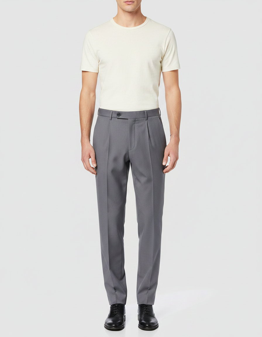 Pantalon À Pince Gris Élégant Slim Formel Homme - Gabardine