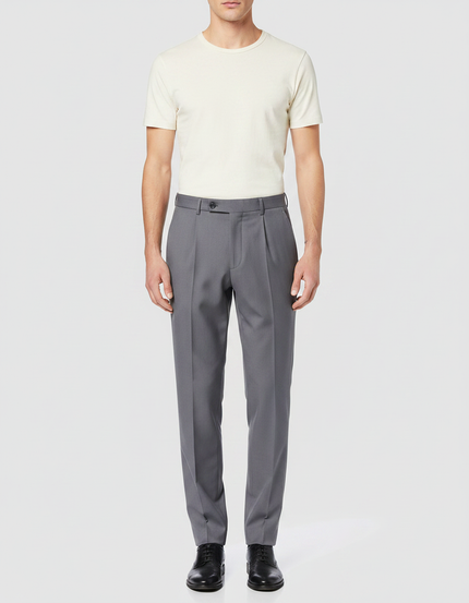 Pantalon À Pince Gris Élégant Slim Formel Homme - Gabardine