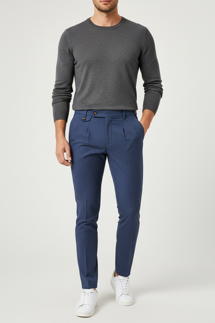 Pantalon À Pince Bleu Marine Slim Élégant Homme - Polyester