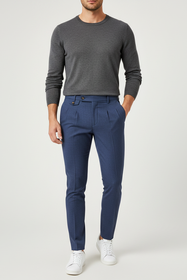Pantalon À Pince Bleu Marine Slim Élégant Homme - Polyester
