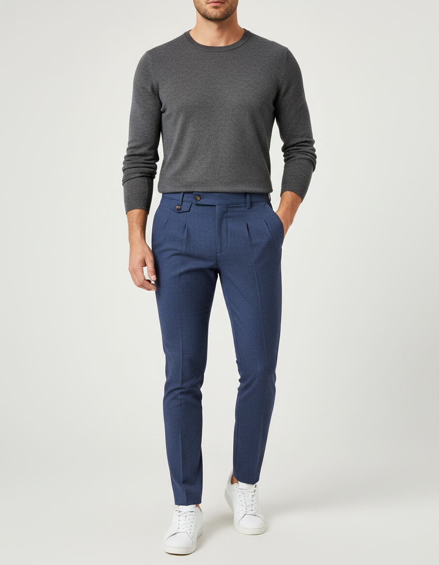 Pantalon À Pince Bleu Marine Slim Élégant Homme - Polyester