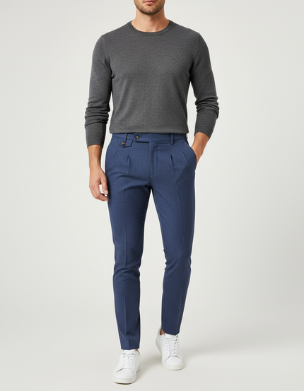 Pantalon À Pince Bleu Marine Slim Élégant Homme - Polyester