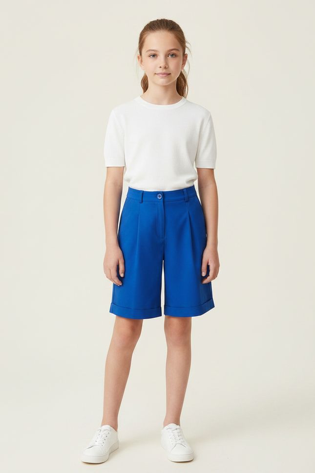 Pantalon À Pince Bleu Royal Droit Ample Court Fille - Polyester