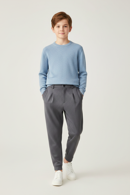 Pantalon À Pince Gris Élégant Plissé Garçon Décontracté - Maille