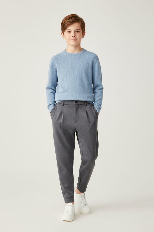 Pantalon À Pince Gris Élégant Plissé Garçon Décontracté - Maille