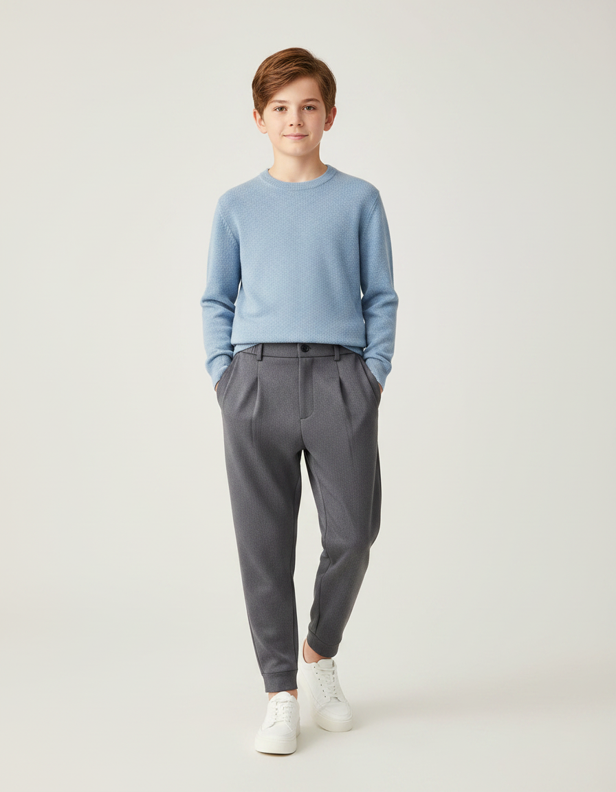Pantalon À Pince Gris Élégant Plissé Garçon Décontracté - Maille