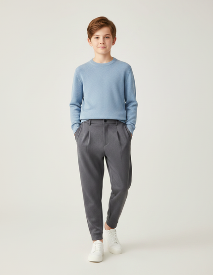 Pantalon À Pince Gris Élégant Plissé Garçon Décontracté - Maille