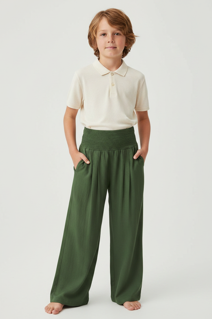 Pantalon À Pince Vert Ample Fluide Enfant - Viscose
