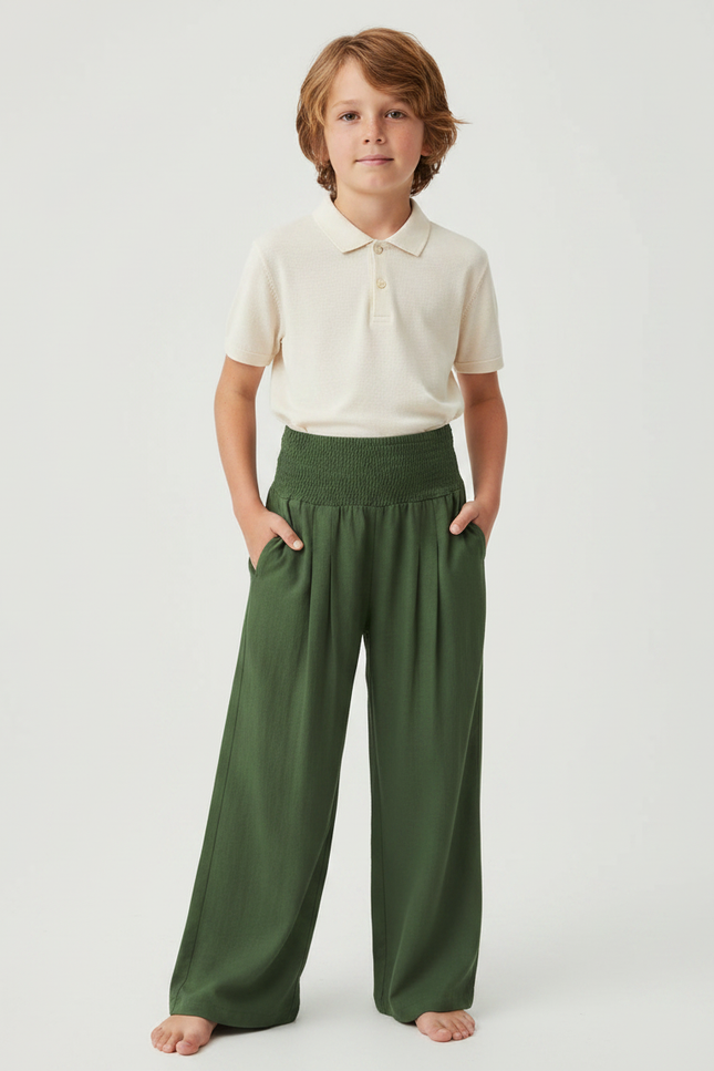 Pantalon À Pince Vert Ample Fluide Enfant - Viscose