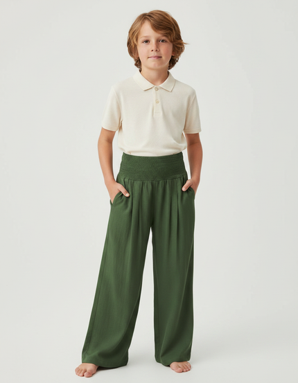 Pantalon À Pince Vert Ample Fluide Enfant - Viscose