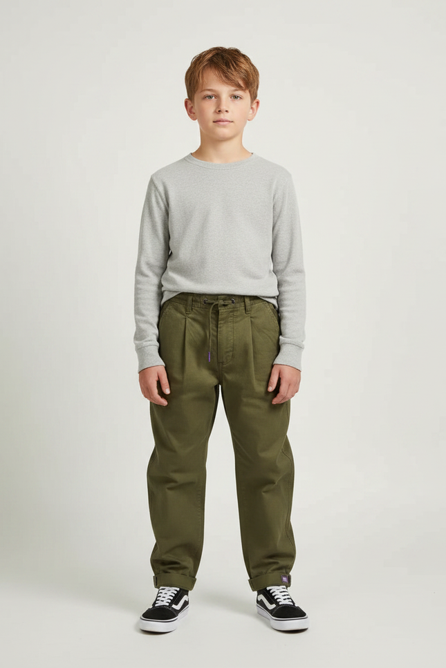 Pantalon À Pince Kaki Coton Décontracté Ample Enfant