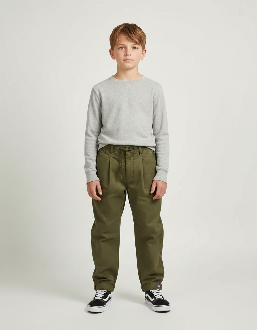 Pantalon À Pince Kaki Coton Décontracté Ample Enfant