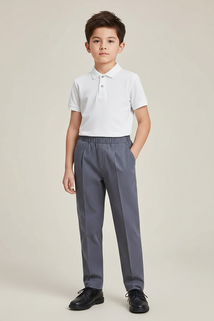 Pantalon À Pince Gris Droit Enfant Élégant Décontracté - Gabardine