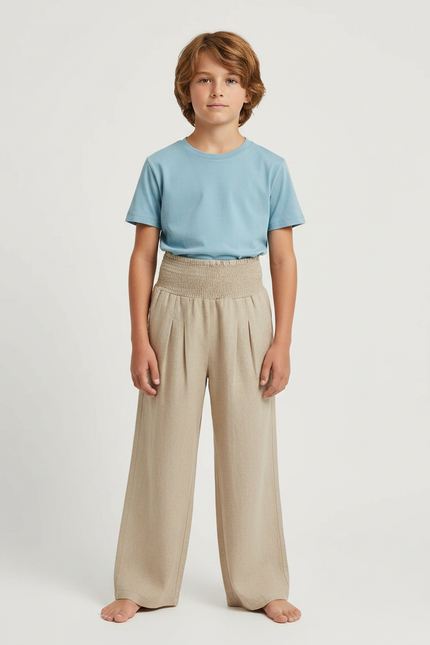 Pantalon À Pince Beige Ample Plissé Confortable - Lin