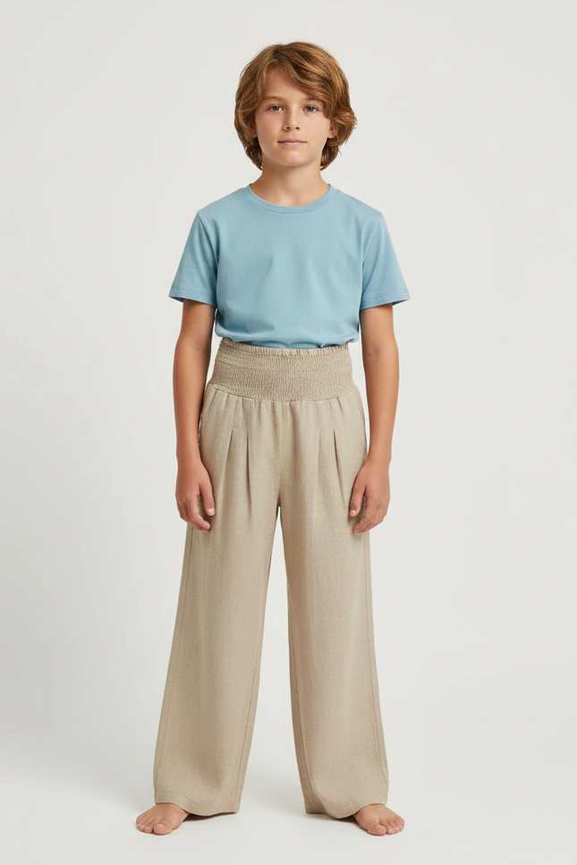 Pantalon À Pince Beige Ample Plissé Confortable - Lin