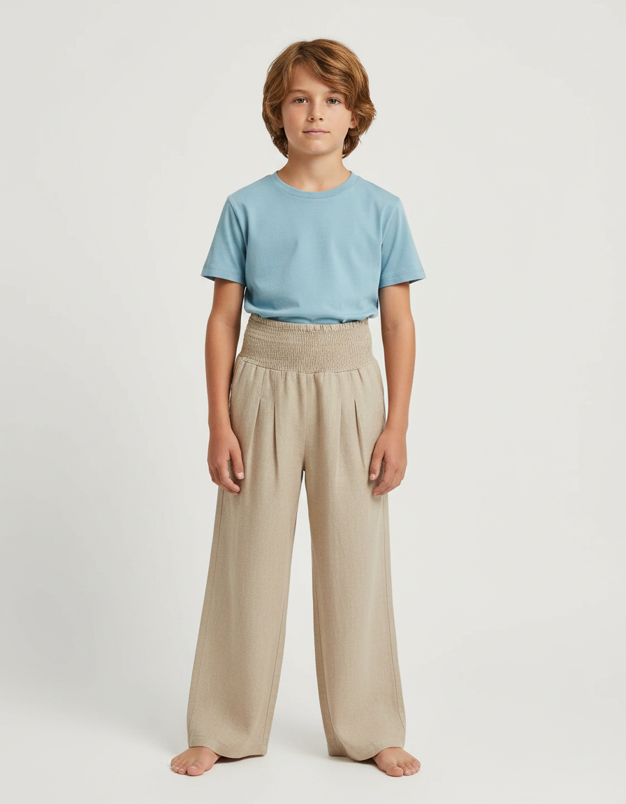 Pantalon À Pince Beige Ample Plissé Confortable - Lin