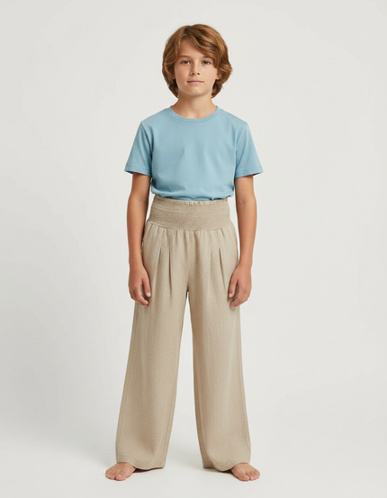 Pantalon À Pince Beige Ample Plissé Confortable - Lin