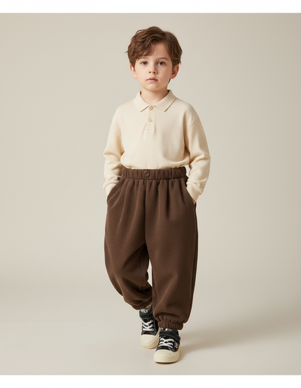 Pantalon À Pince Marron Côtelé Ample Enfant Hiver - Cordé