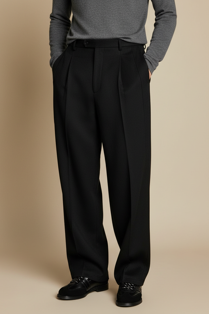 Pantalon À Double Pince Homme - Noir Laine