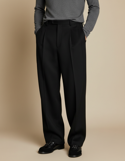 Pantalon À Double Pince Homme - Noir Laine
